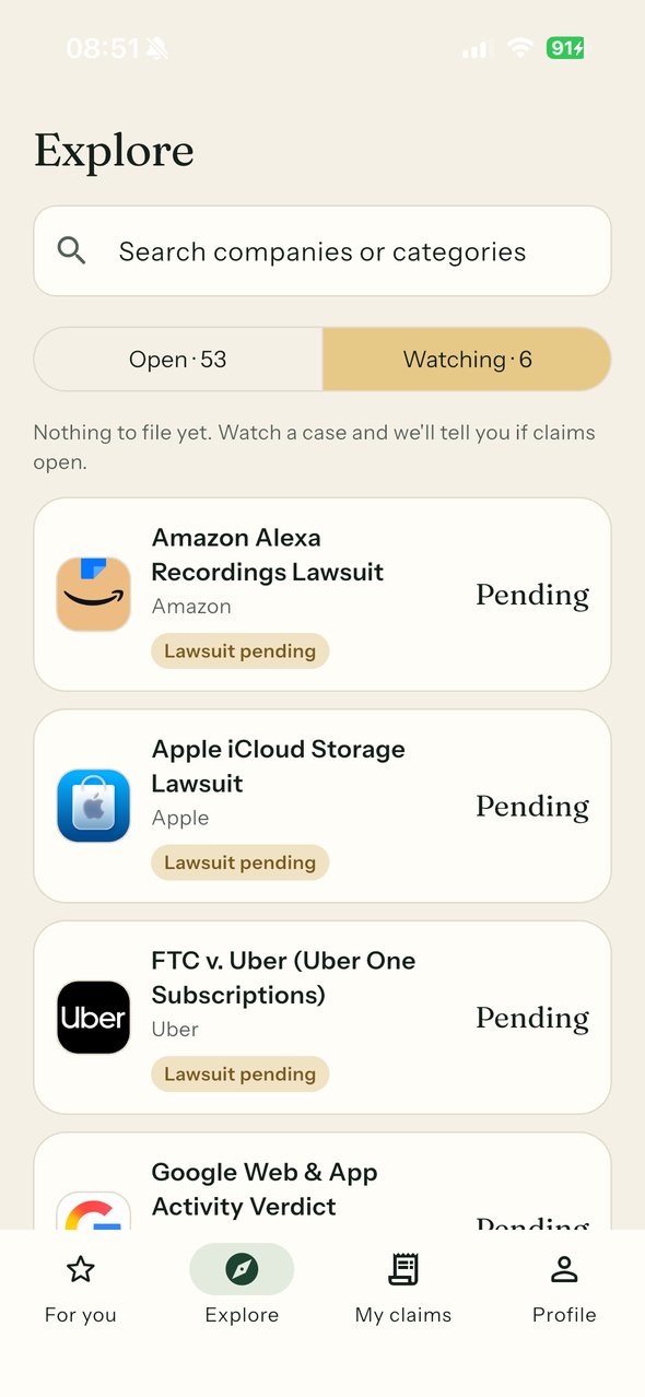 Watching tab with pending lawsuits
